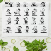  cartoon retro zwarte en witte strips theedoek (Gevouwen)