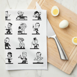  cartoon retro zwarte en witte strips theedoek