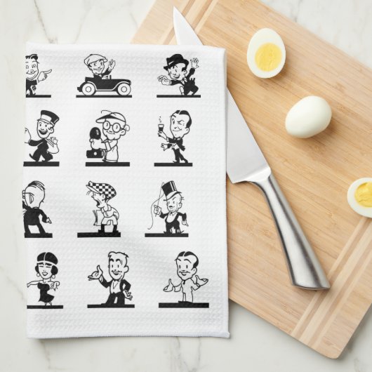  cartoon retro zwarte en witte strips theedoek (Quarter Fold)