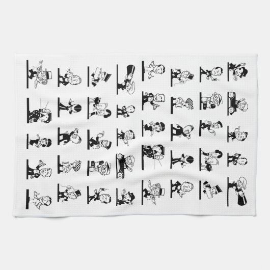  cartoon retro zwarte en witte strips theedoek (Horizontaal)