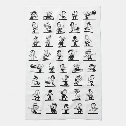  cartoon retro zwarte en witte strips theedoek (Verticaal)