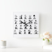  cartoon retro zwarte en witte strips vierkante klok (Huis)