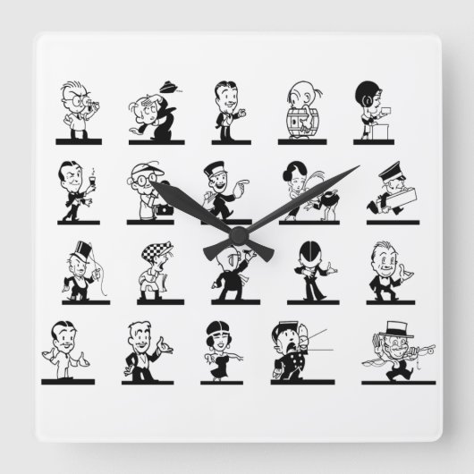  cartoon retro zwarte en witte strips vierkante klok (Voorkant)