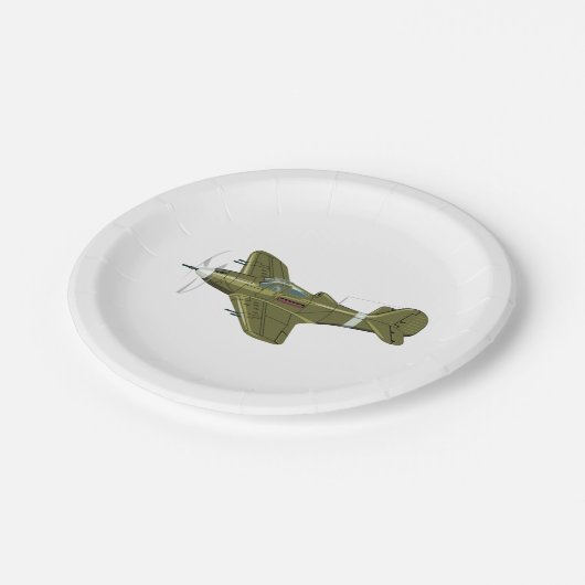 Cartoon retrorevliegtuig papieren bordje (Gekanteld)