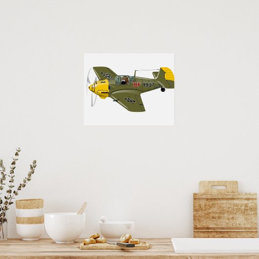 Cartoon retrorevliegtuig poster (Keuken)