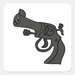 Cartoon Revolver Sleutelhanger Vierkante Sticker