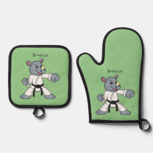 Cartoon rhino kung fu cartoon ovenwant & pannenlap set