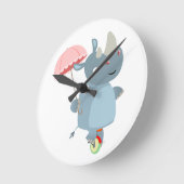 Cartoon Rhino met membrella over de Unicycle Wall  Ronde Klok (Hoek)