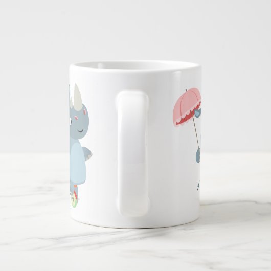 Cartoon Rhino met Umbrella op Mok Unicycle Jumbo (Achterkant)