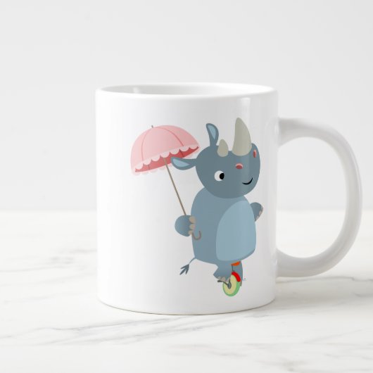 Cartoon Rhino met Umbrella op Mok Unicycle Jumbo (Rechts)