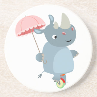 Cartoon Rhino met Umbrella op Onderzetter van Unic