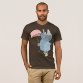 Cartoon Rhino met Umbrella op Unicycle T-Shirt (Voorkant volledig)