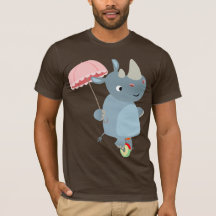 Cartoon Rhino met Umbrella op Unicycle T-Shirt