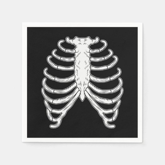 Cartoon Rib Cage Botten Halloween Zwart en Wit Servet (Voorkant)