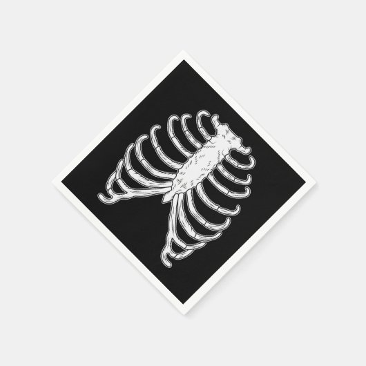 Cartoon Rib Cage Botten Halloween Zwart en Wit Servet (Hoek)