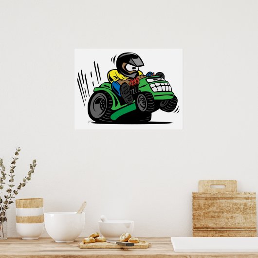 Cartoon Riding Lawnmower Tractor Poster (Keuken)