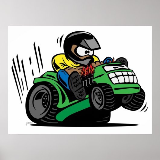 Cartoon Riding Lawnmower Tractor Poster (Voorkant)
