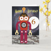 Cartoon Robot Bewerkbare Kinderverjaardag  Kaart (Gele Bloem)