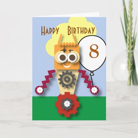 Cartoon Robot Bewerkbare Kinderverjaardag Kaart (Voorkant)
