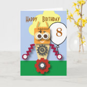 Cartoon Robot Bewerkbare Kinderverjaardag Kaart (Gele Bloem)