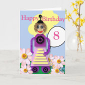 Cartoon Robot Bewerkbare Kinderverjaardag Kaart (Gele Bloem)