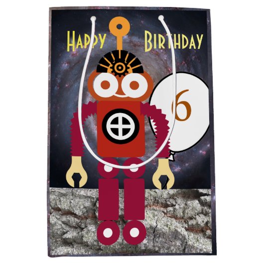 Cartoon Robot Bewerkbare Kinderverjaardag Medium Cadeauzakje (Voorkant)