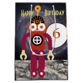 Cartoon Robot Bewerkbare Kinderverjaardag Medium Cadeauzakje (Achterkant)