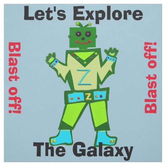 Cartoon Robot Boy Alien Blast off Stof (Swatch)
