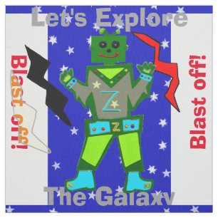 Cartoon Robot Boy Alien Stars Stof