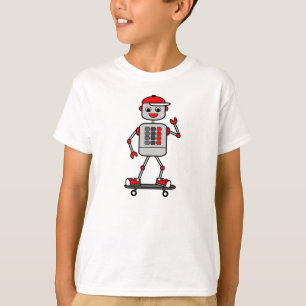 Cartoon Robot Boy op skateboard T-shirt