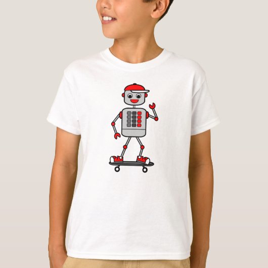 Cartoon Robot Boy op skateboard T-shirt (Voorkant)
