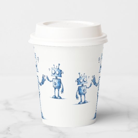 Cartoon Robot Coffee Cup - Tech Buddy To Go Papieren Bekers (Links)
