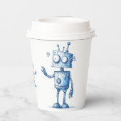 Cartoon Robot Coffee Cup - Tech Buddy To Go Papieren Bekers (Achterkant)