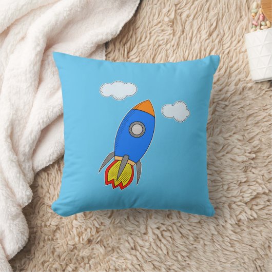 Cartoon Rocket and Clouds Kussen (Deken)