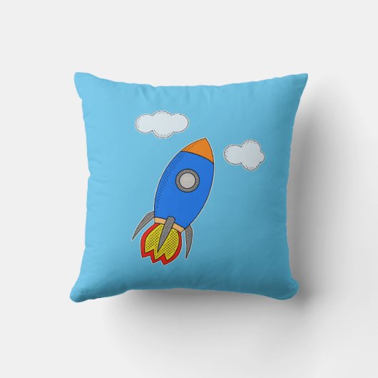 Cartoon Rocket and Clouds Kussen (Achterkant)