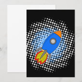 Cartoon Rocket in Blue Sky Halftones Galaxy Kaart (Voorkant / Achterkant)