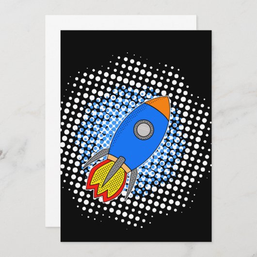 Cartoon Rocket in Blue Sky Halftones Galaxy Kaart (Voorkant / Achterkant)
