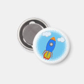 Cartoon Rocket in Blue Sky Halftones Magneet (Voorkant / Achterkant)