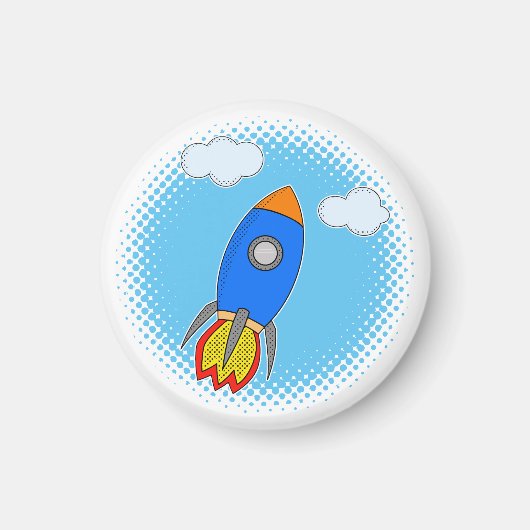 Cartoon Rocket in Blue Sky Halftones Magneet (Voorkant)
