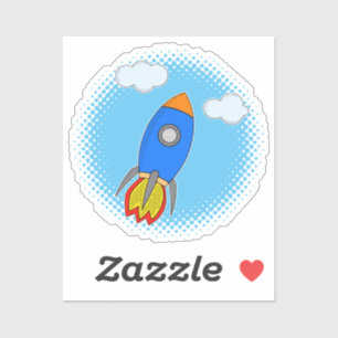 Cartoon Rocket in Blue Sky Halftones Sticker