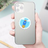 Cartoon Rocket in Blue Sky Halftones Sticker (Telefoon)