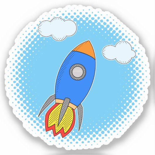 Cartoon Rocket in Blue Sky Halftones Sticker (Voorkant)