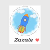Cartoon Rocket in Blue Sky Halftones Sticker (Vel)