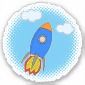 Cartoon Rocket in Blue Sky Halftones Sticker (Voorkant)