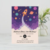 Cartoon Rocket & Kleurrijke Galaxy Verjaardag Kaart (Staand voorkant)