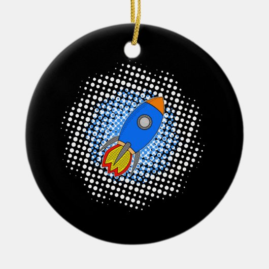 Cartoon Rocket met Halftones Melkweg Keramisch Ornament (Voorkant)