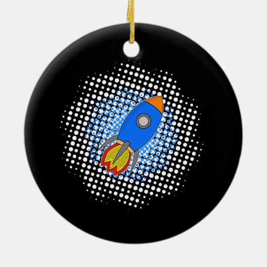 Cartoon Rocket met Halftones Melkweg Keramisch Ornament (Achterkant)