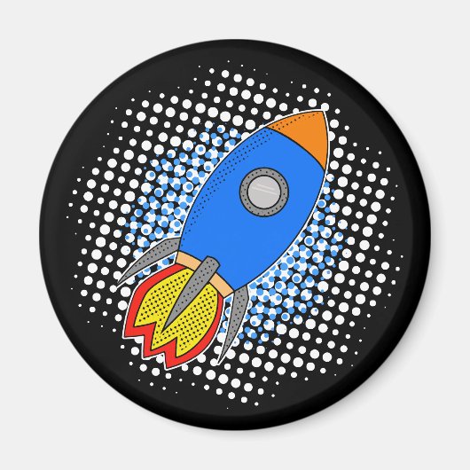 Cartoon Rocket met Halftones Melkweg Magneet (Voorkant)