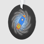 Cartoon Rocket met Halftones Melkweg Ornament (voorkant)