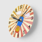 Cartoon Rocket Retro Sunset Decorative Ronde Klok (Hoek)